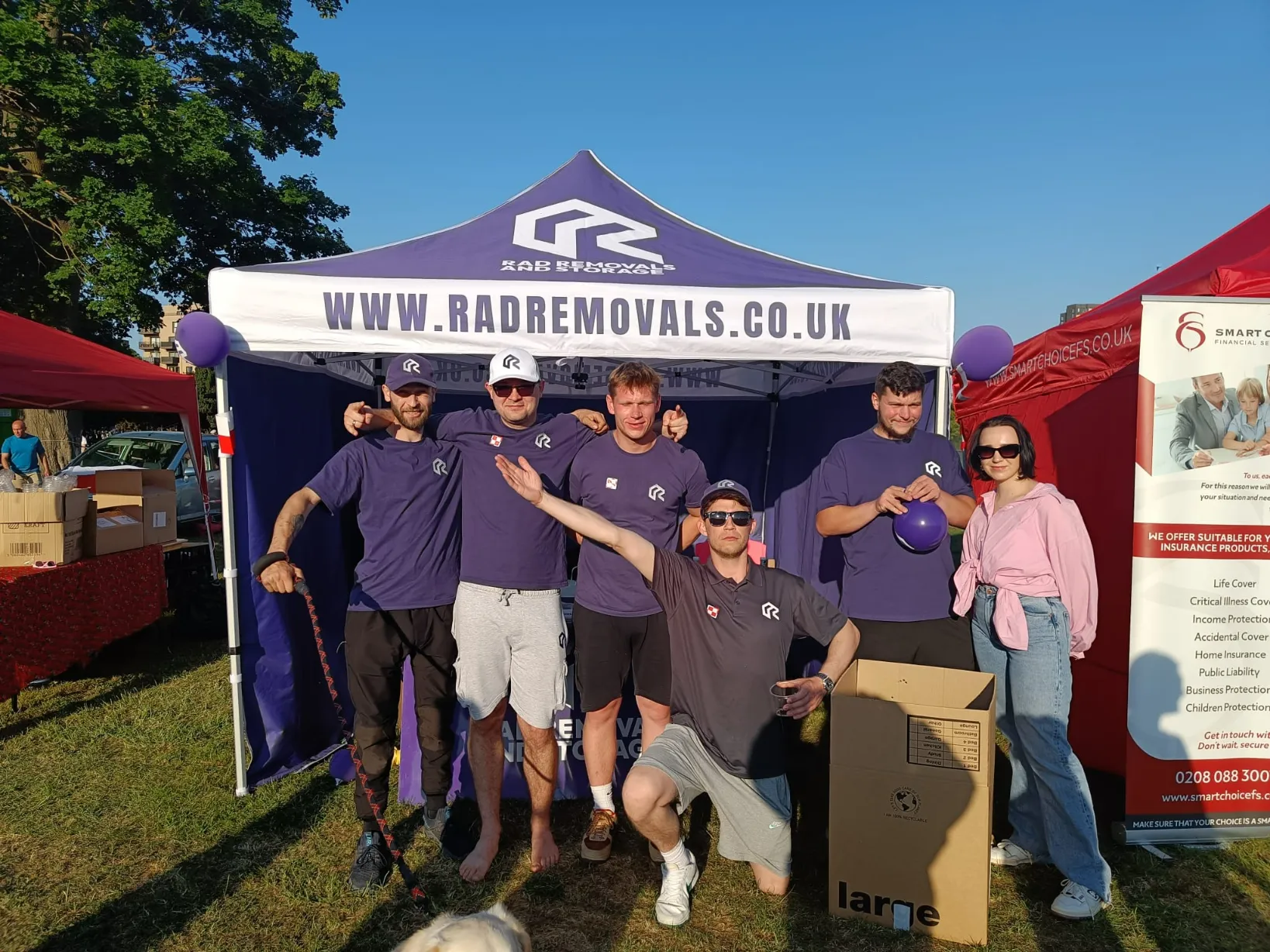 RAD Removals crew members Maciej, Patryk, Jakub, Lukasz, and Kacper at Polish Heritage Day 2025 in Hounslow, promoting movers West London and storage Ealing services.